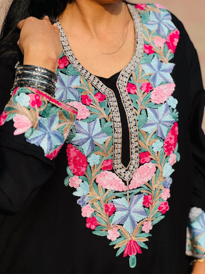  Embroidered Black Rayon Co-ord Set For Women