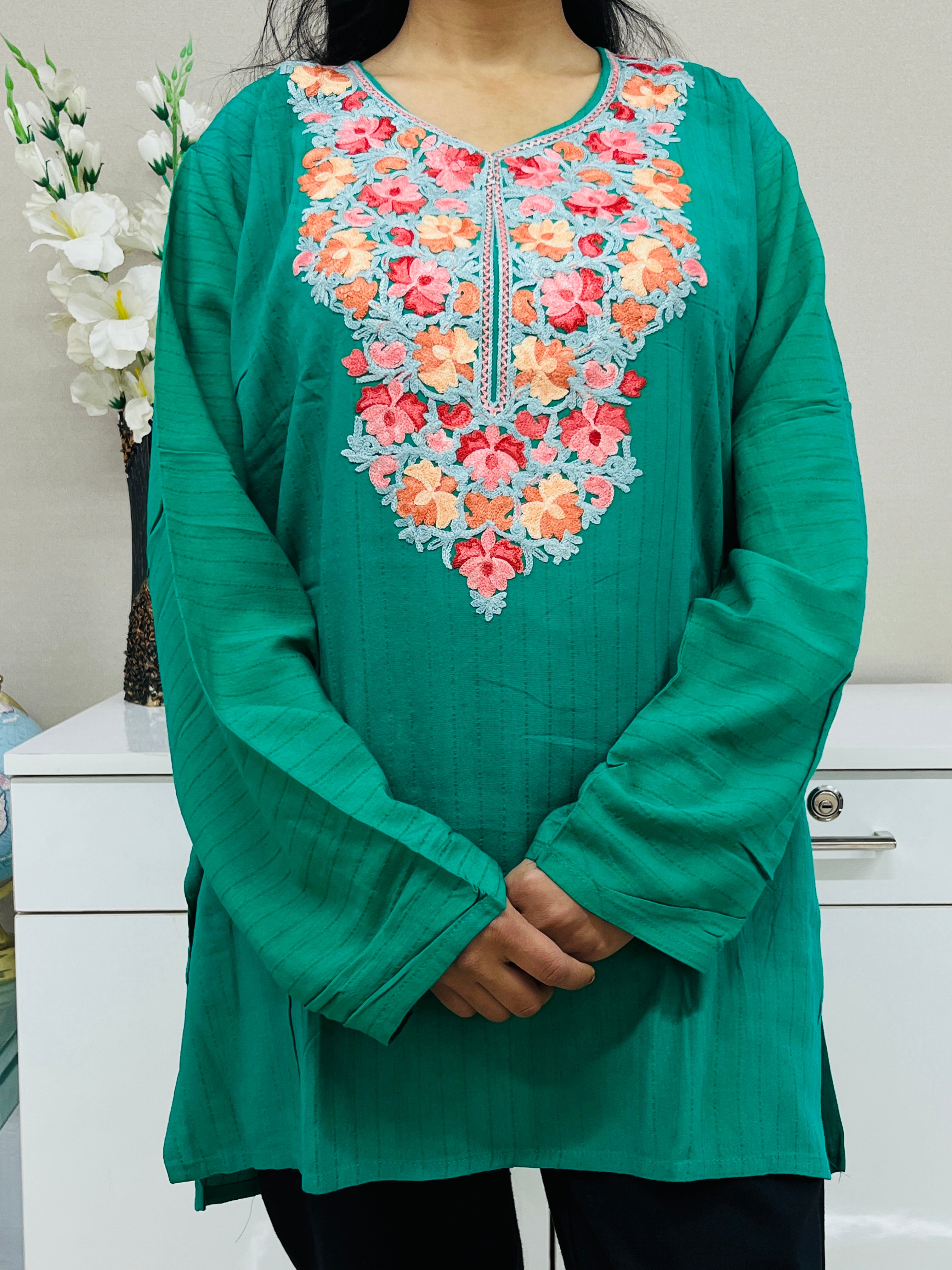 Embroidered Cotton Straight Kurti  For Women