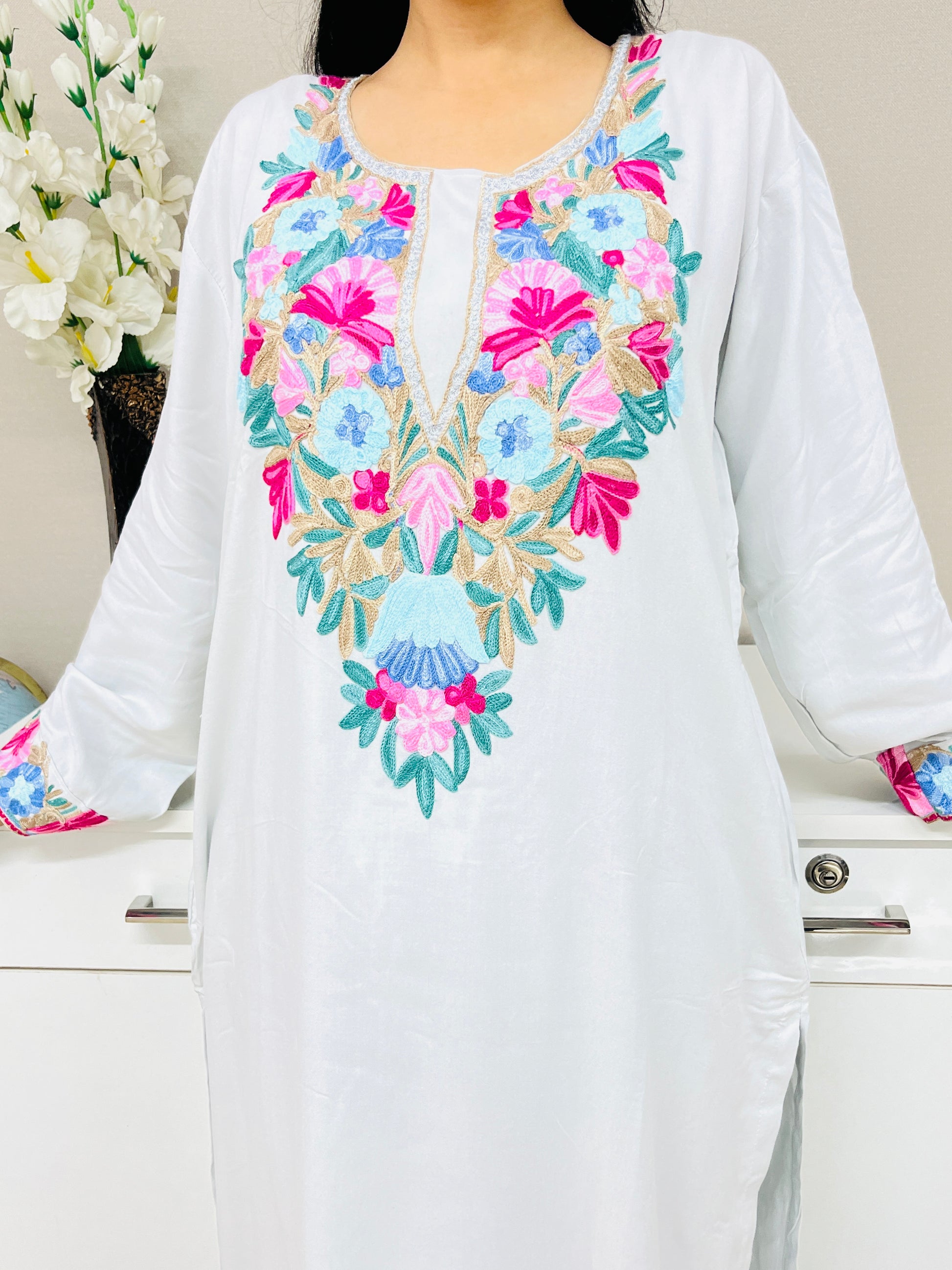  Multicolor Embroidered Grey Rayon Co-ord Set For Women