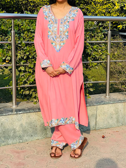  Embroidered Rose Taupe Rayon Co-ord Set For Women
