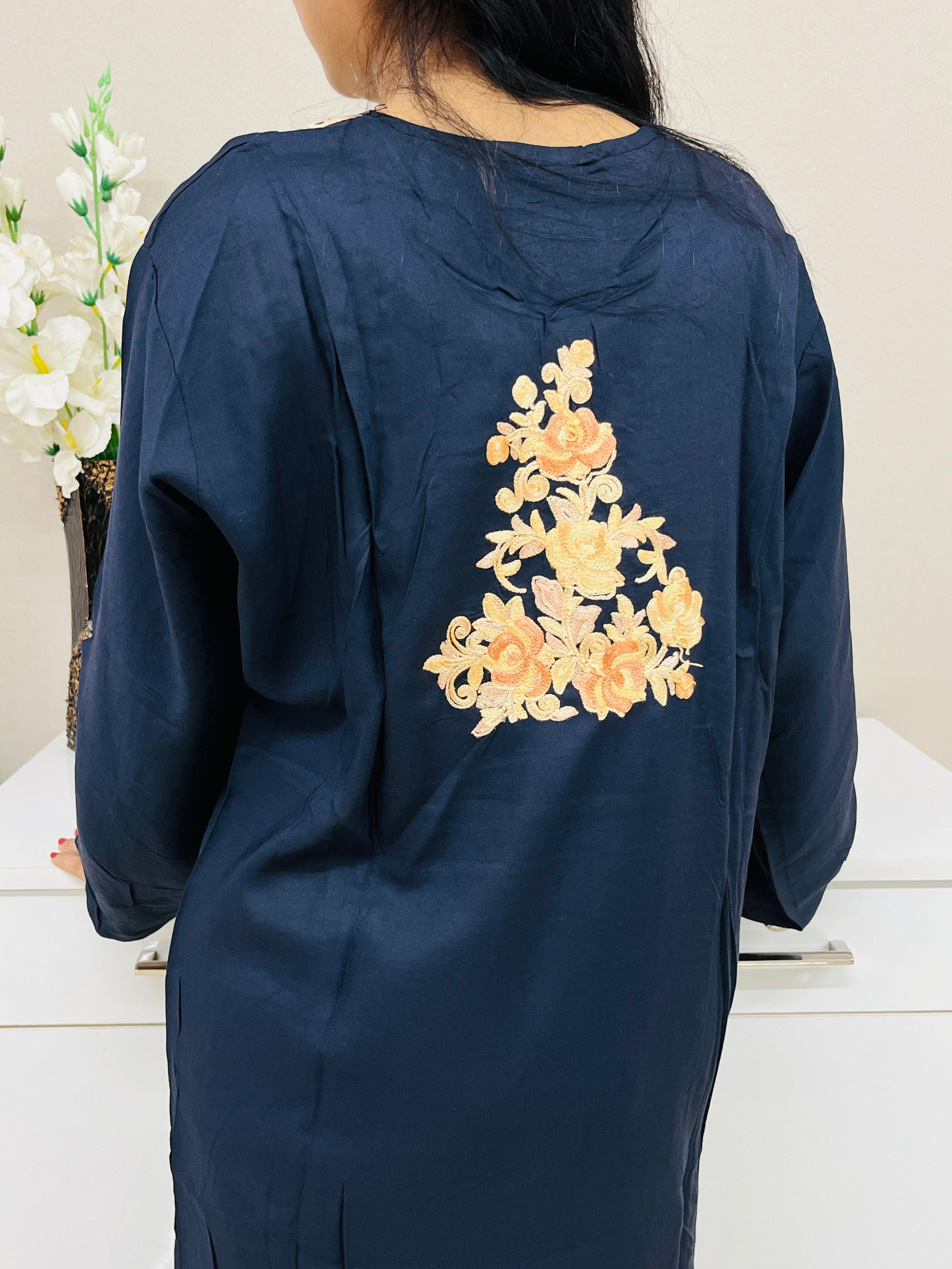 Embroidered Thread Work Cotton Straight Kurti For Women