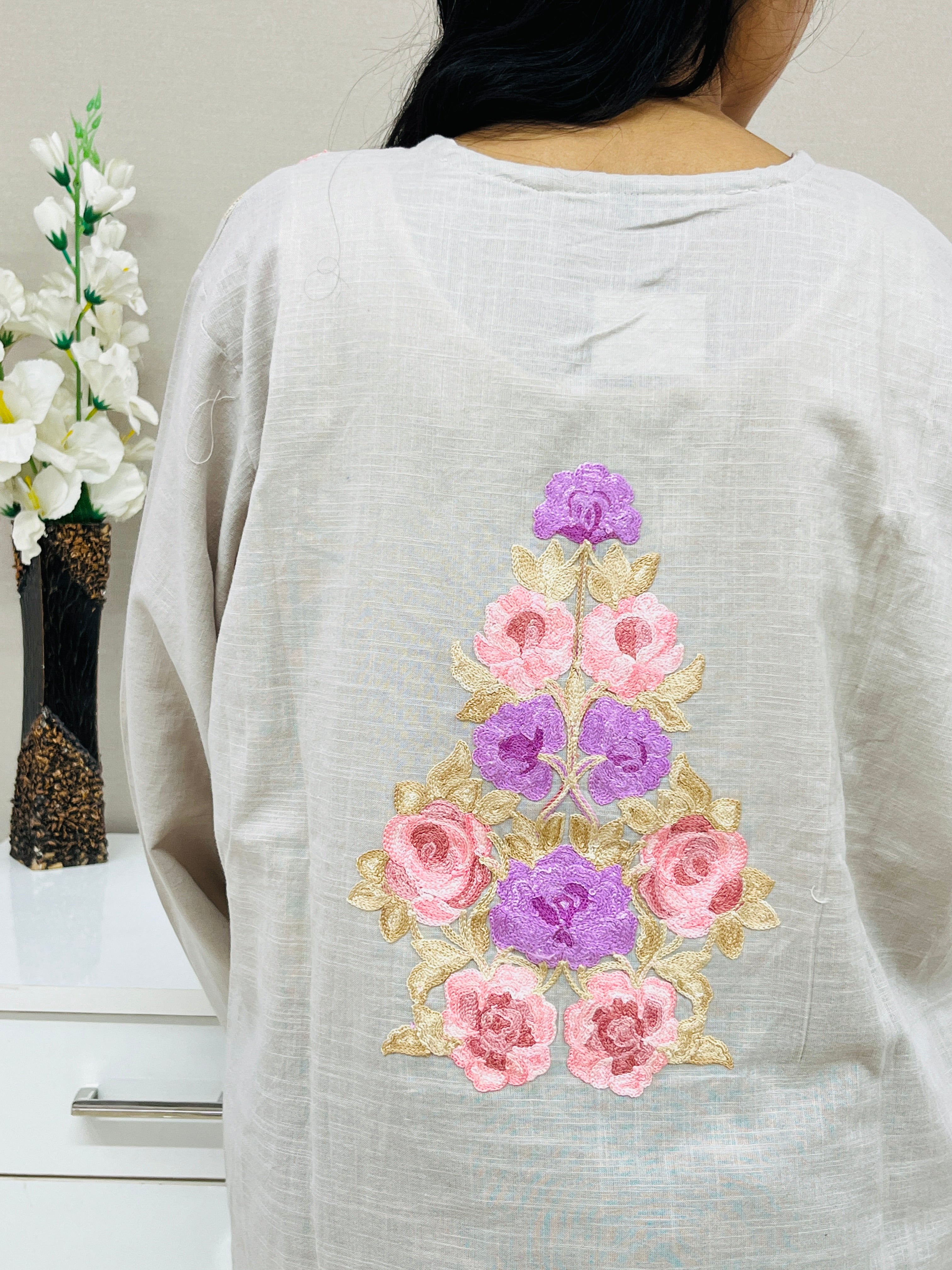 Embroidered With Thread Work Cotton Straight Kurti