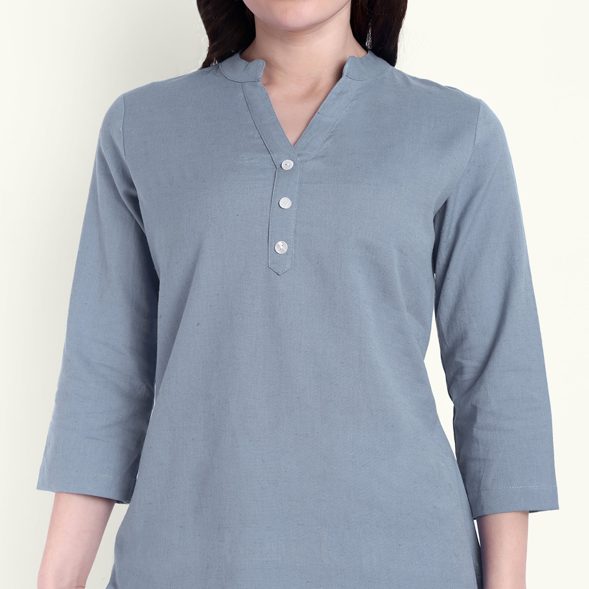 English Blue Airy Linen Short Kurti 