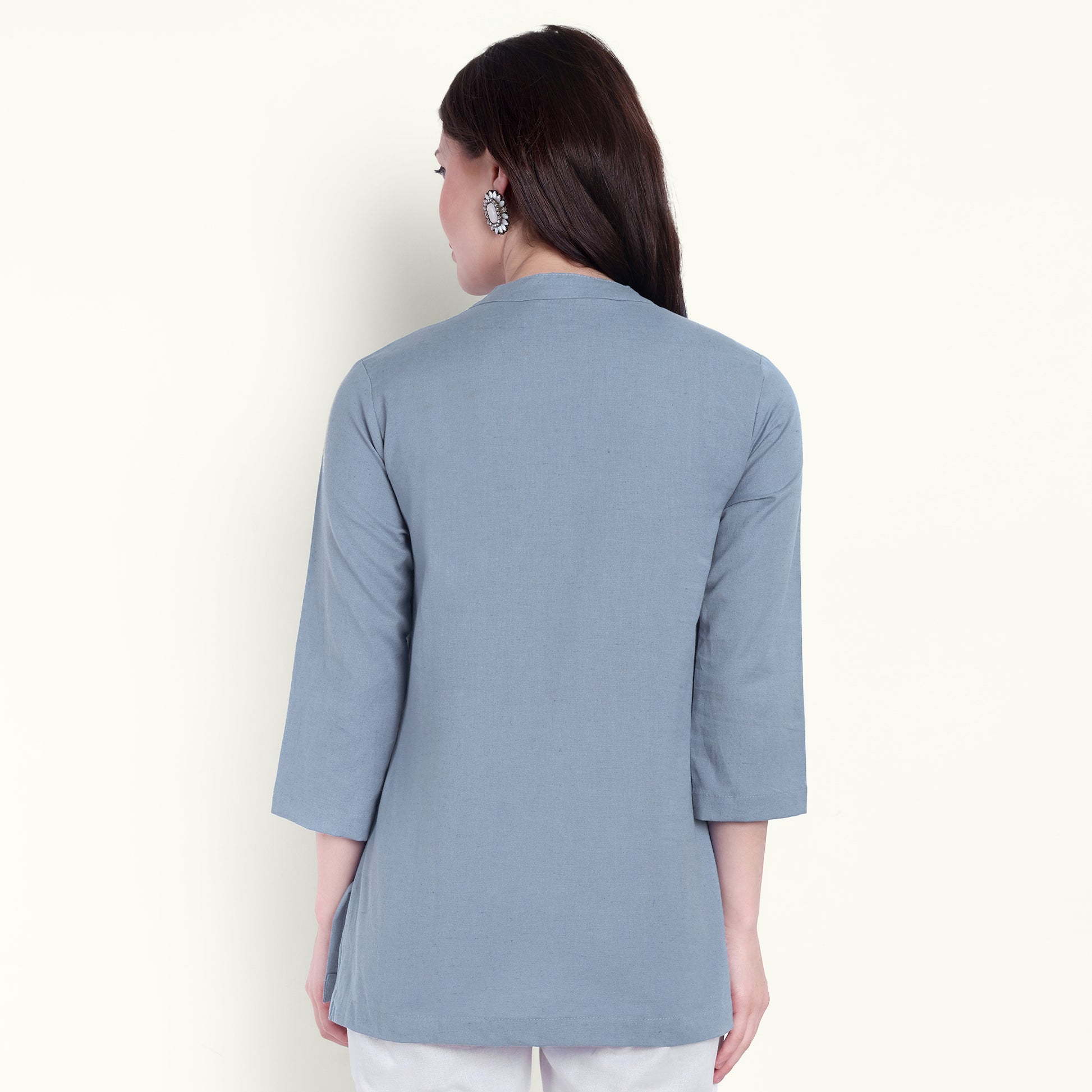 English Blue Airy Linen Short Kurti For Women Stylish Look