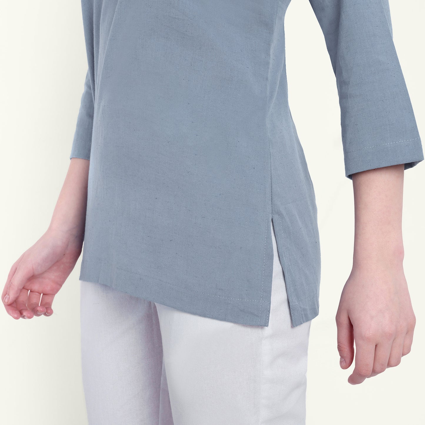 English Blue Airy Linen Short Kurti With Stylish Look
