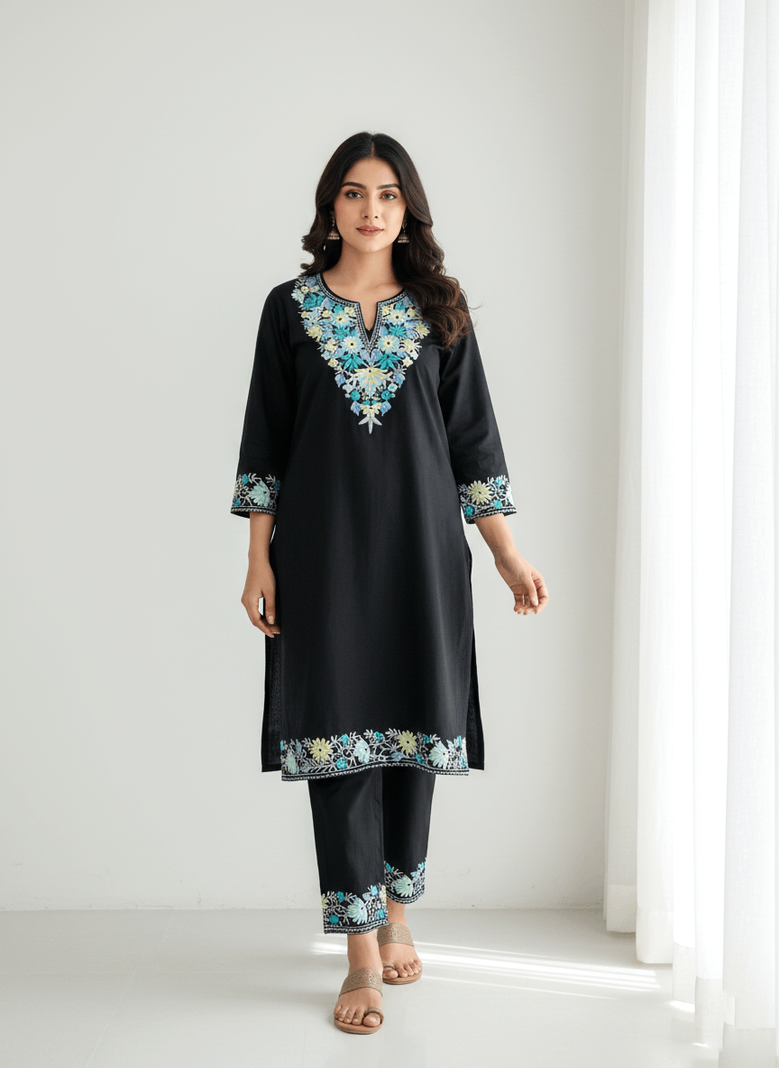 Black Aari Embroidered Kashmiri Co-ord set