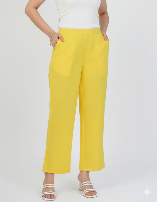 Yellow Women Wide Leg Cotton Pant
