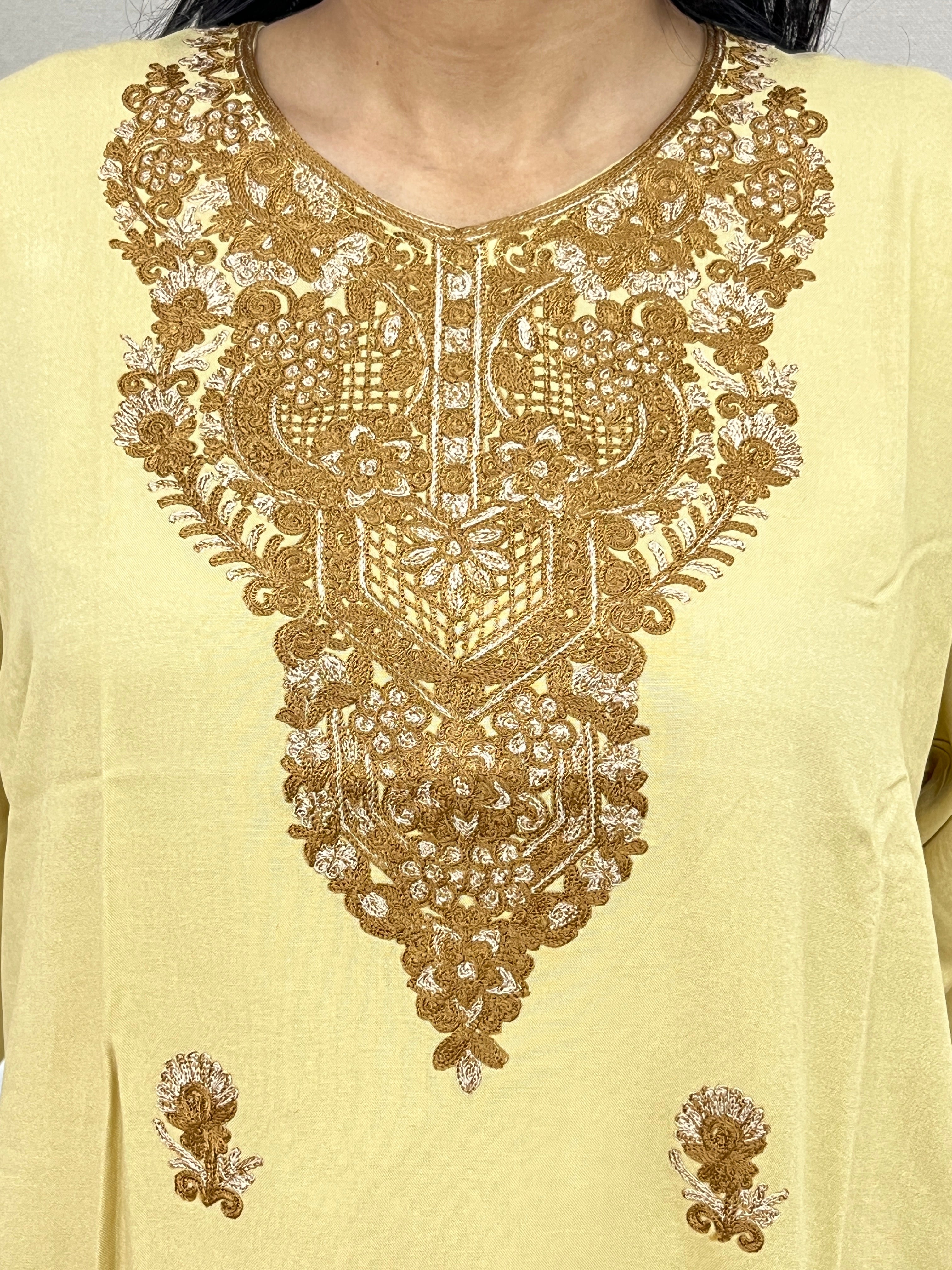  Golden Embroidered Thread Work Rayon Straight Kurti For Women