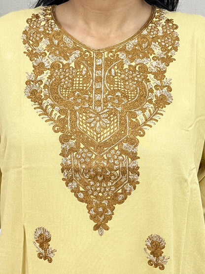  Golden Embroidered Thread Work Rayon Straight Kurti For Women