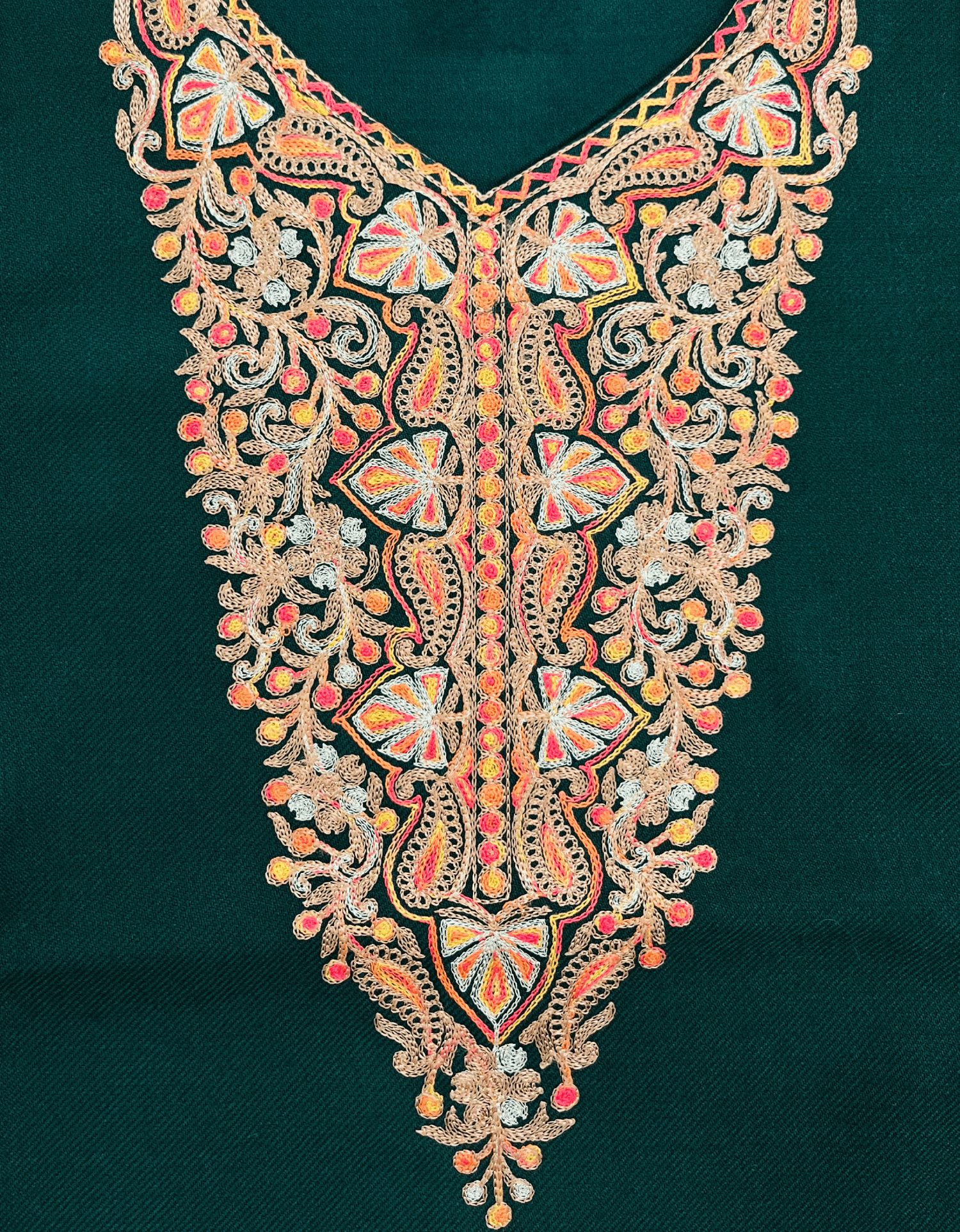 Green Aari–Tilla Embroidered Kashmiri Pheran