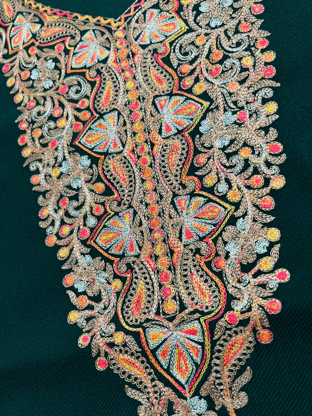 Green Aari–Tilla Embroidered Kashmiri Pheran