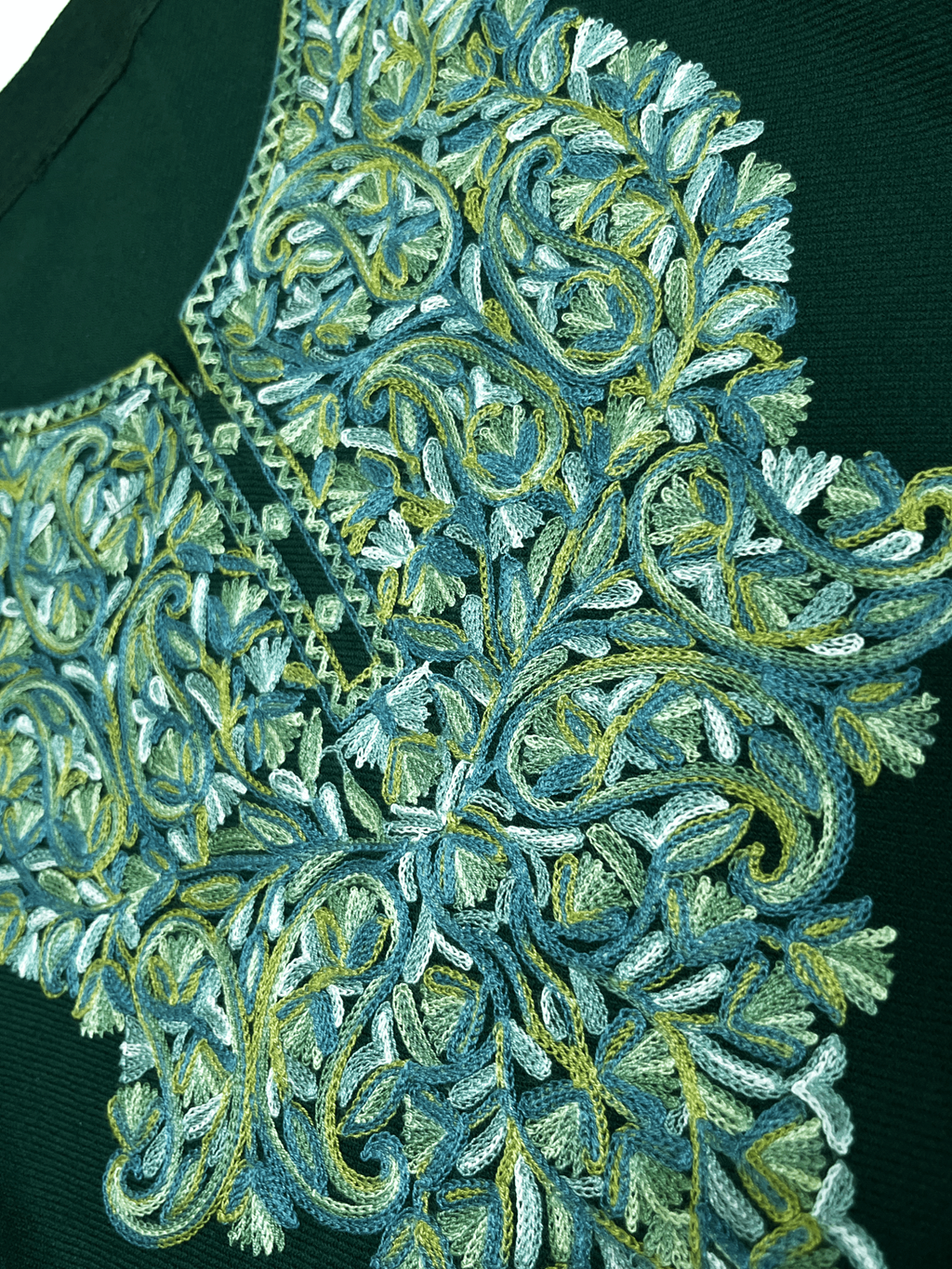 Green Floral Aari Embroidered Kashmiri Pheran