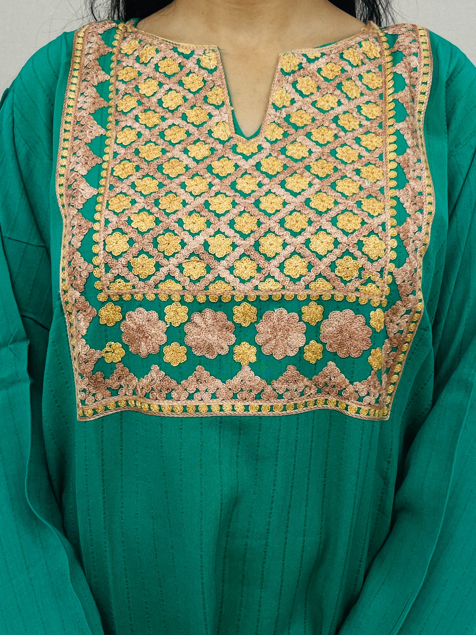  Green With Golden Cotton Straight Kurti 
