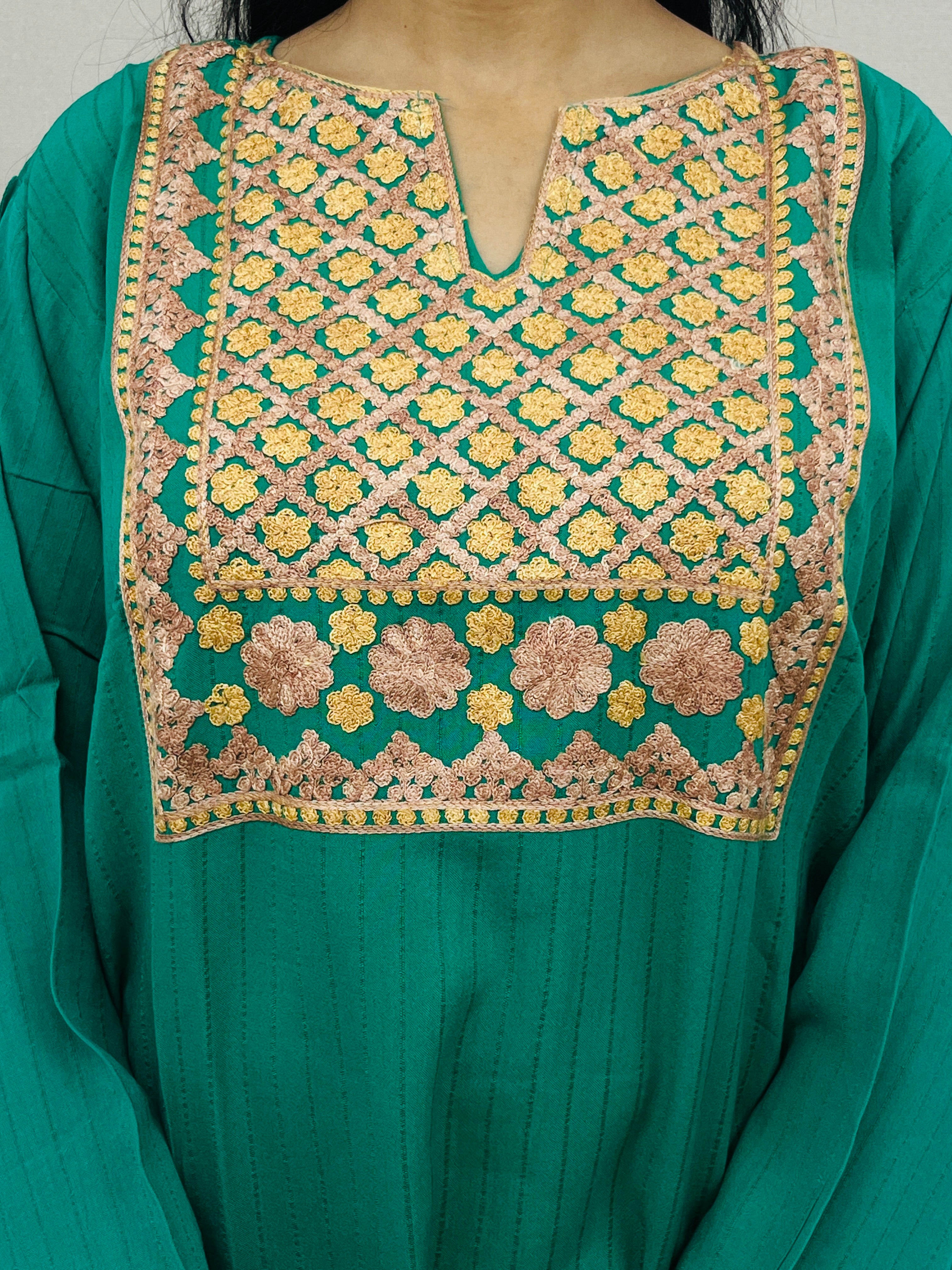  Green With Golden Cotton Straight Kurti 