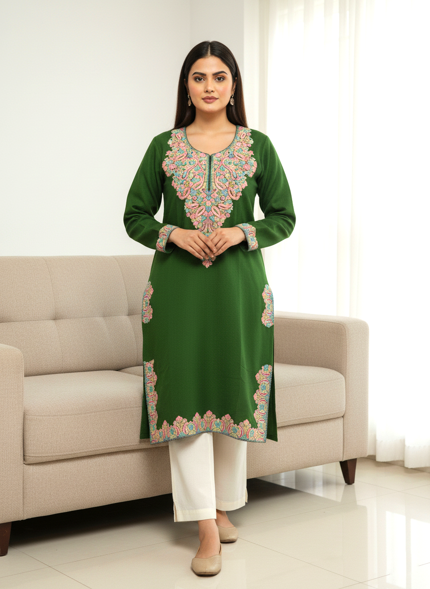 Green Embroidered Kashmiri Pheran