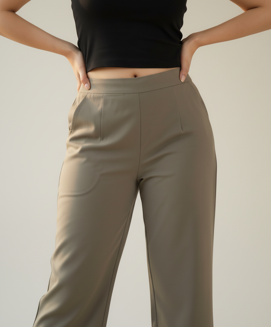 Grey Women Wide Leg Cotton Pant