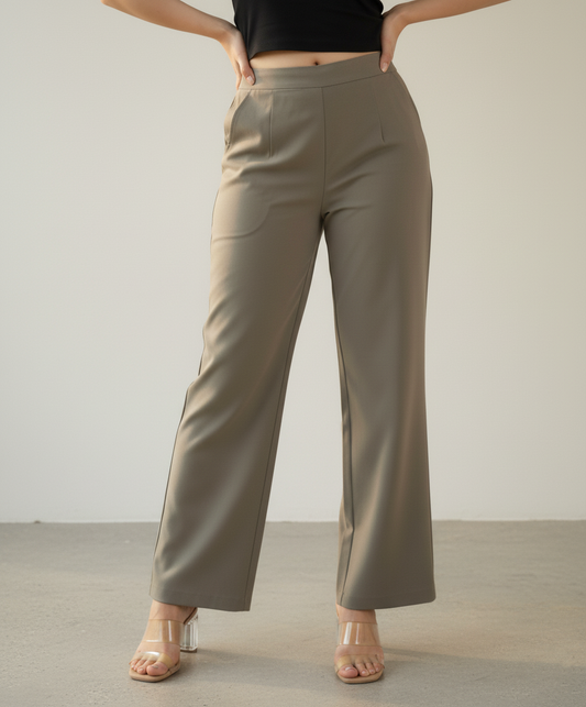 Grey Women Wide Leg Cotton Pant