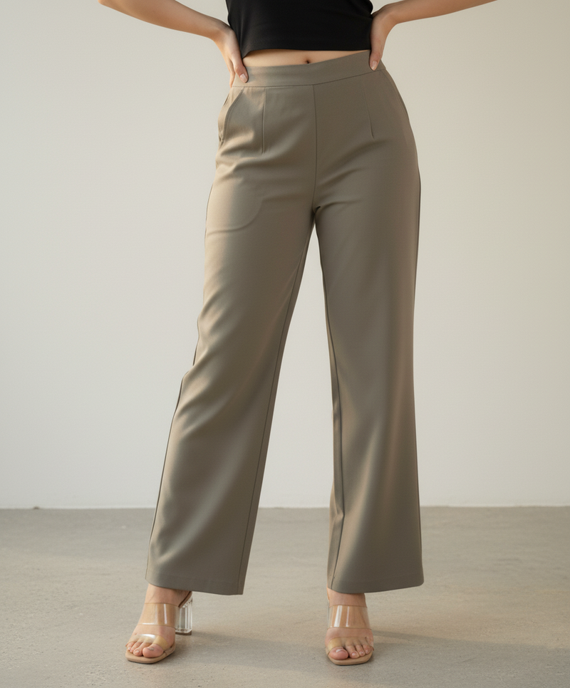Grey Women Wide Leg Cotton Pant