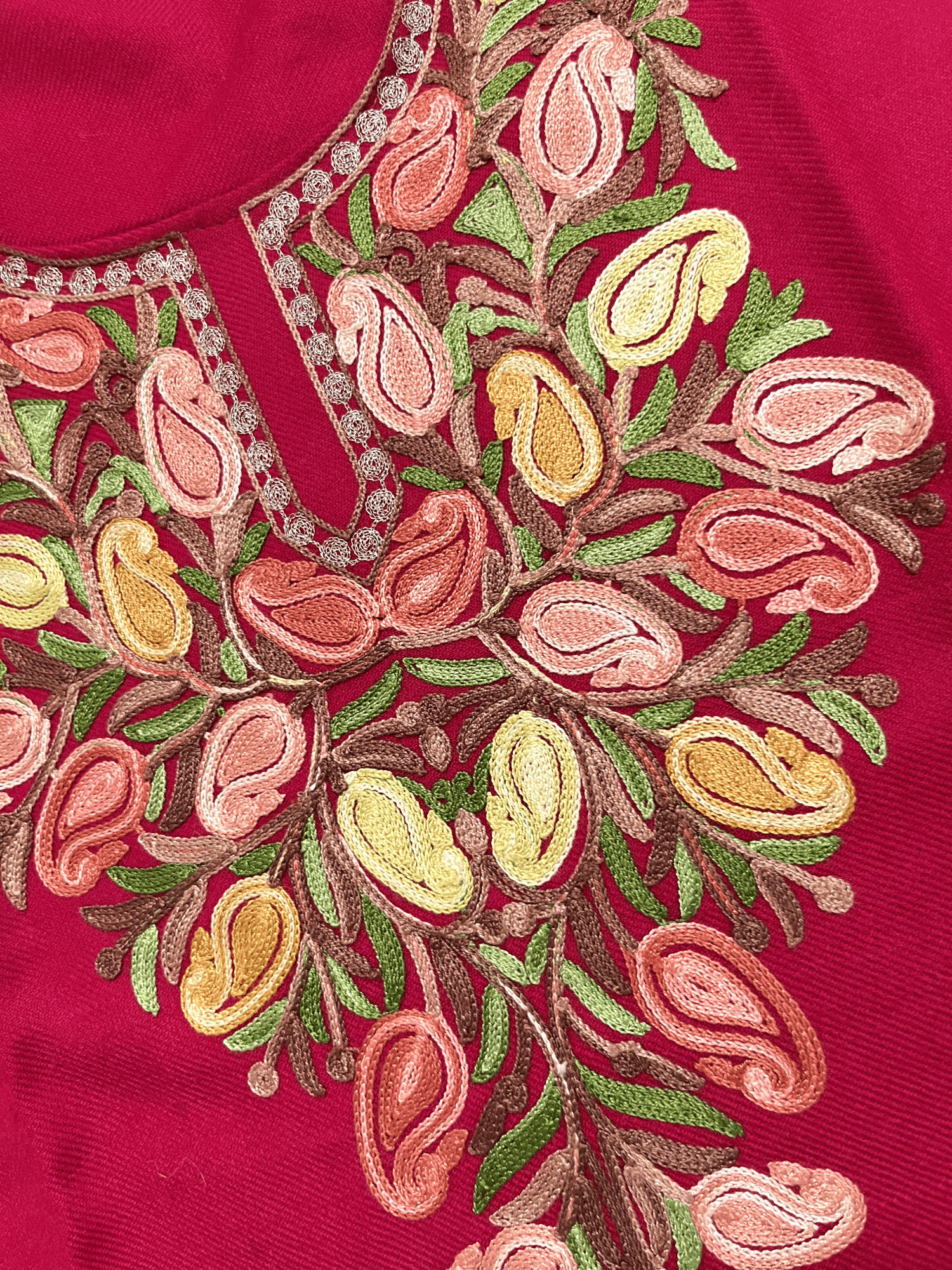 Hot Pink Floral Aari Embroidered Kashmiri Coord Set