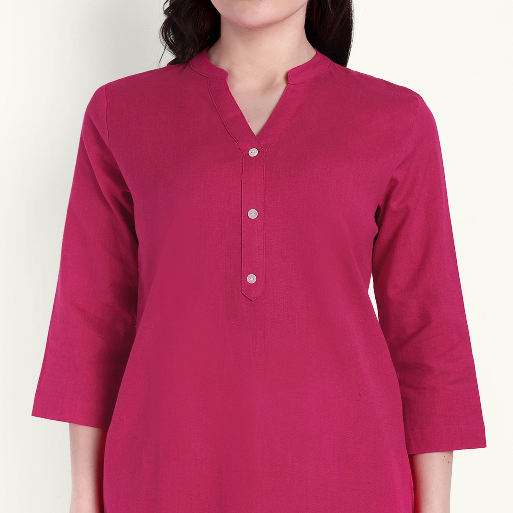 Hot Pink Airy Linen Short Kurti For Women 