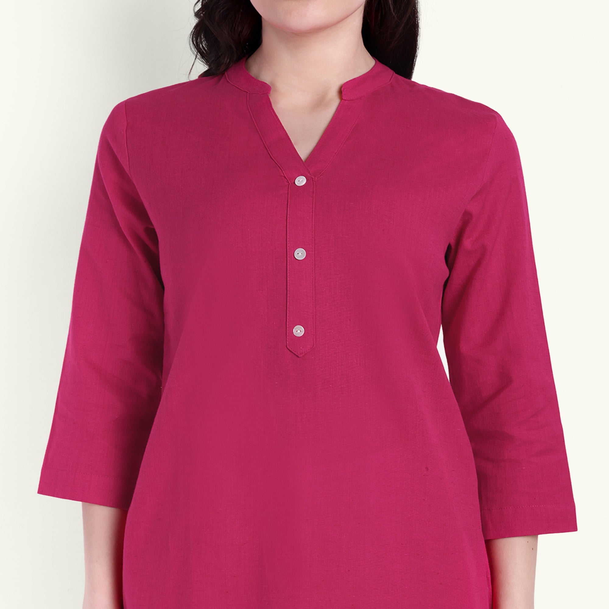  Hot Pink Airy Linen Short Kurti For Women 