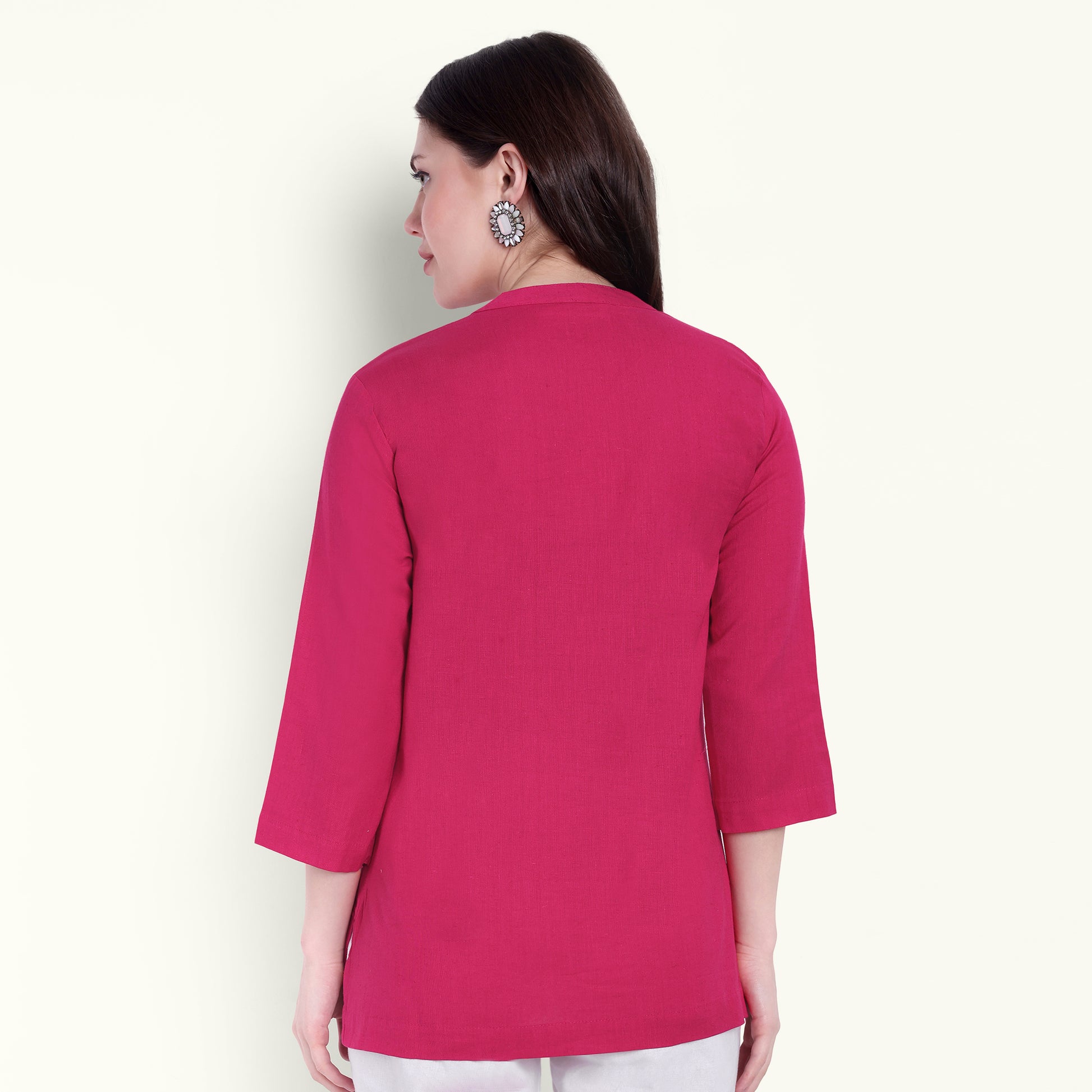  Hot Pink Airy Linen Short Kurti Stylish Look