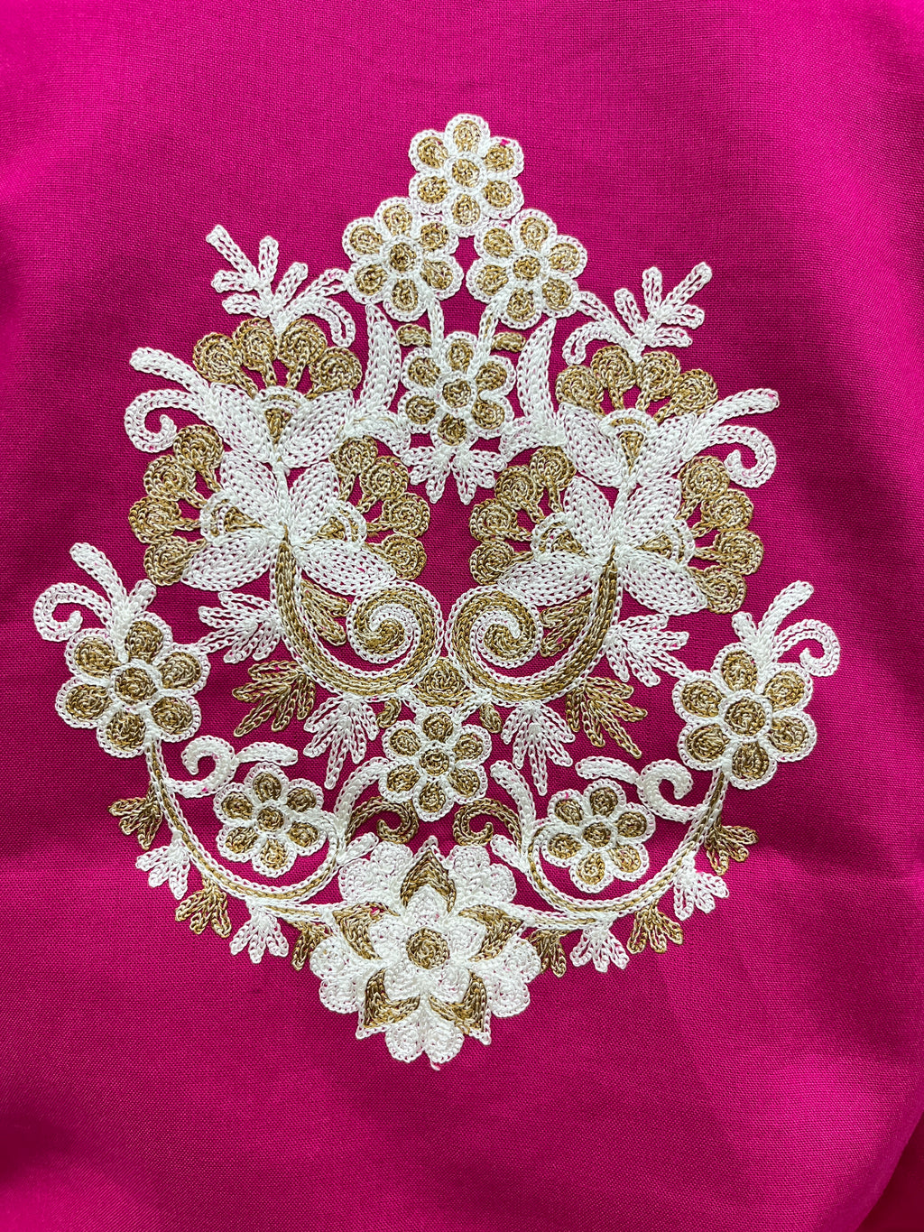 Hot Pink Thread Work Rayon Straight Kurti 