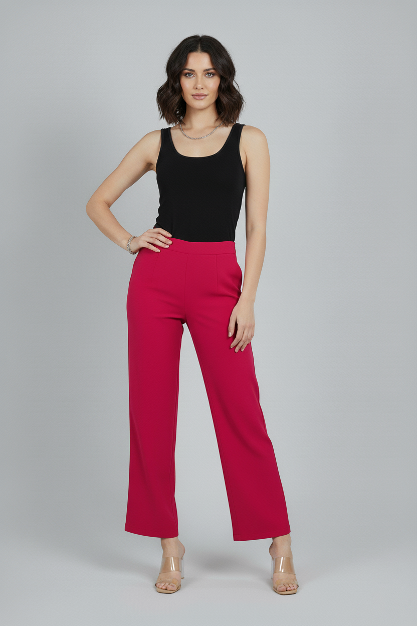 Hot Pink Women Wide Leg Cotton Pant