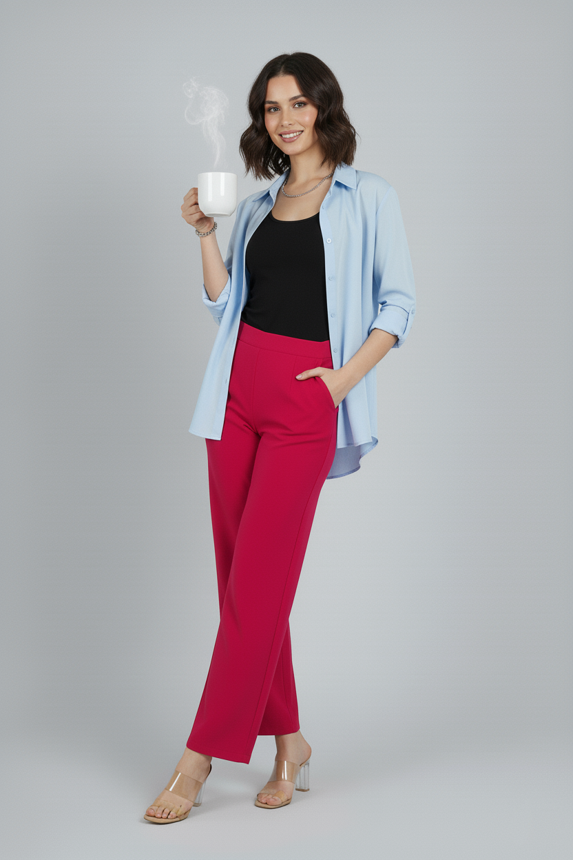 Hot pink wide leg cotton pant