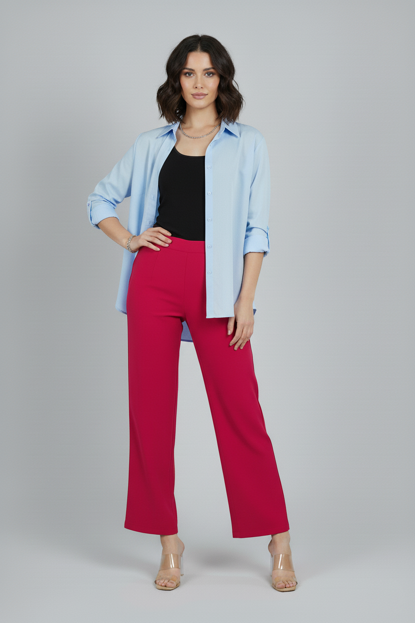 Hot Pink Women Wide Leg Cotton Pant