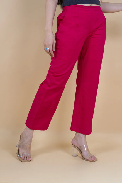 Hot Pink Women Wide Leg Cotton Pant