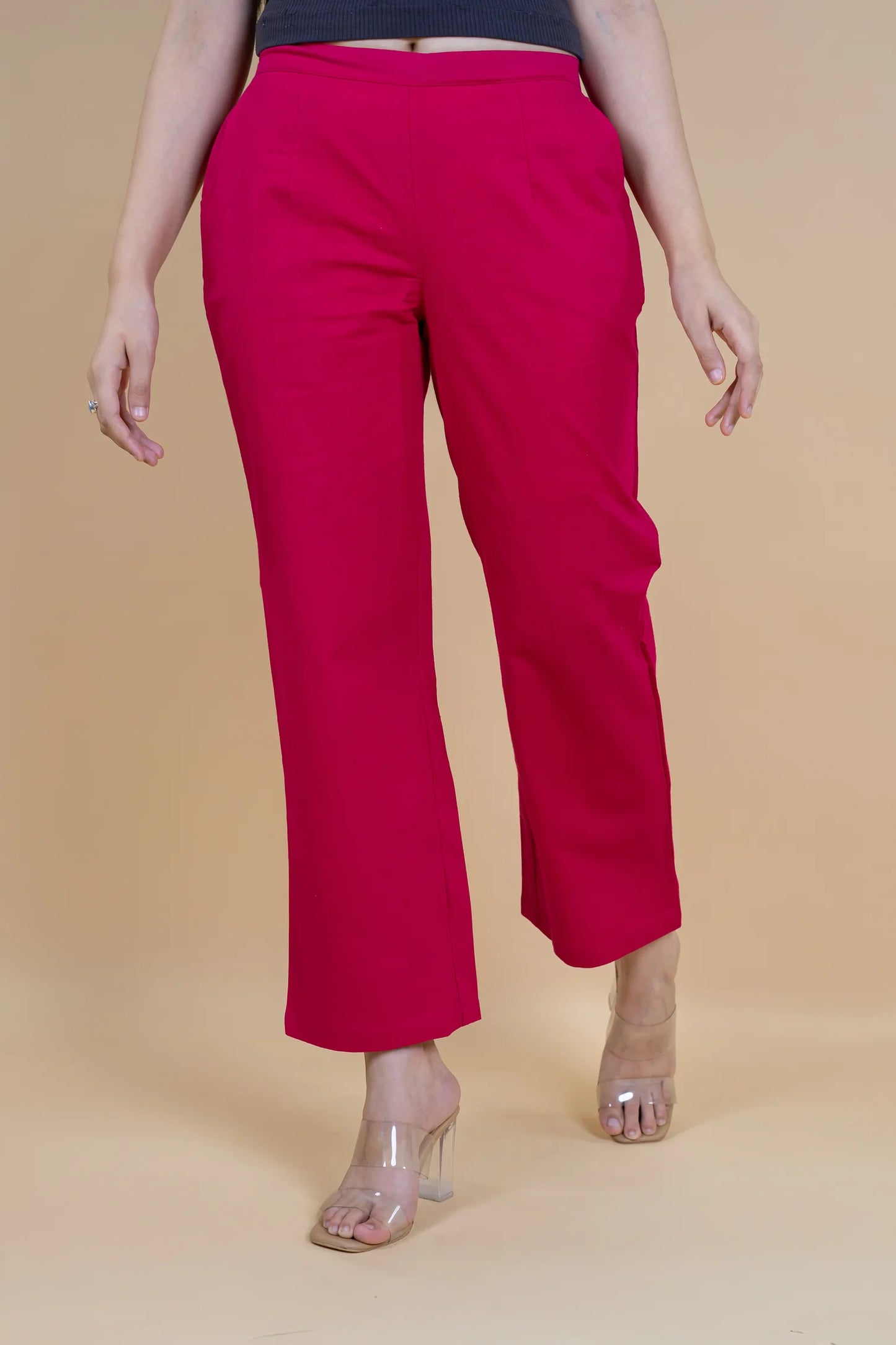 Hot Pink Women Wide Leg Cotton Pant