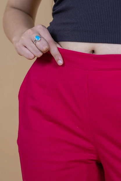 Hot Pink Women Wide Leg Cotton Pant