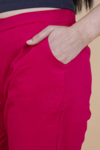 Hot Pink Women Wide Leg Cotton Pant