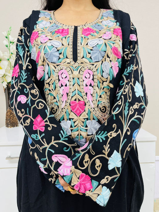 Black Arm Design Aari Embroidered Phiran