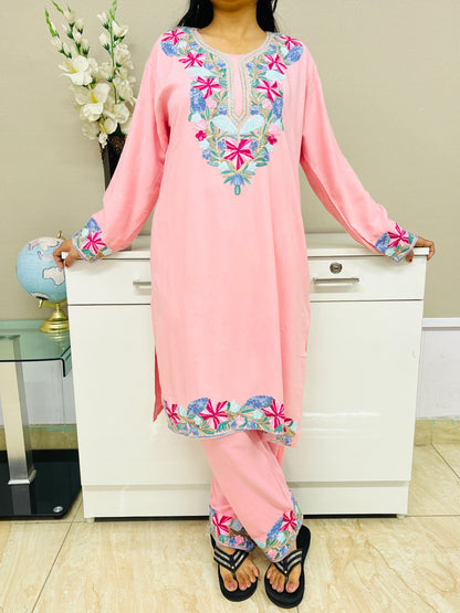 Naariy Multicolor Embroidered Pink Rayon Co-ord Set