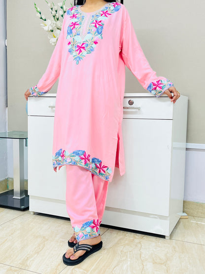 Naariy Multicolor Embroidered Pink Rayon Co-ord Set