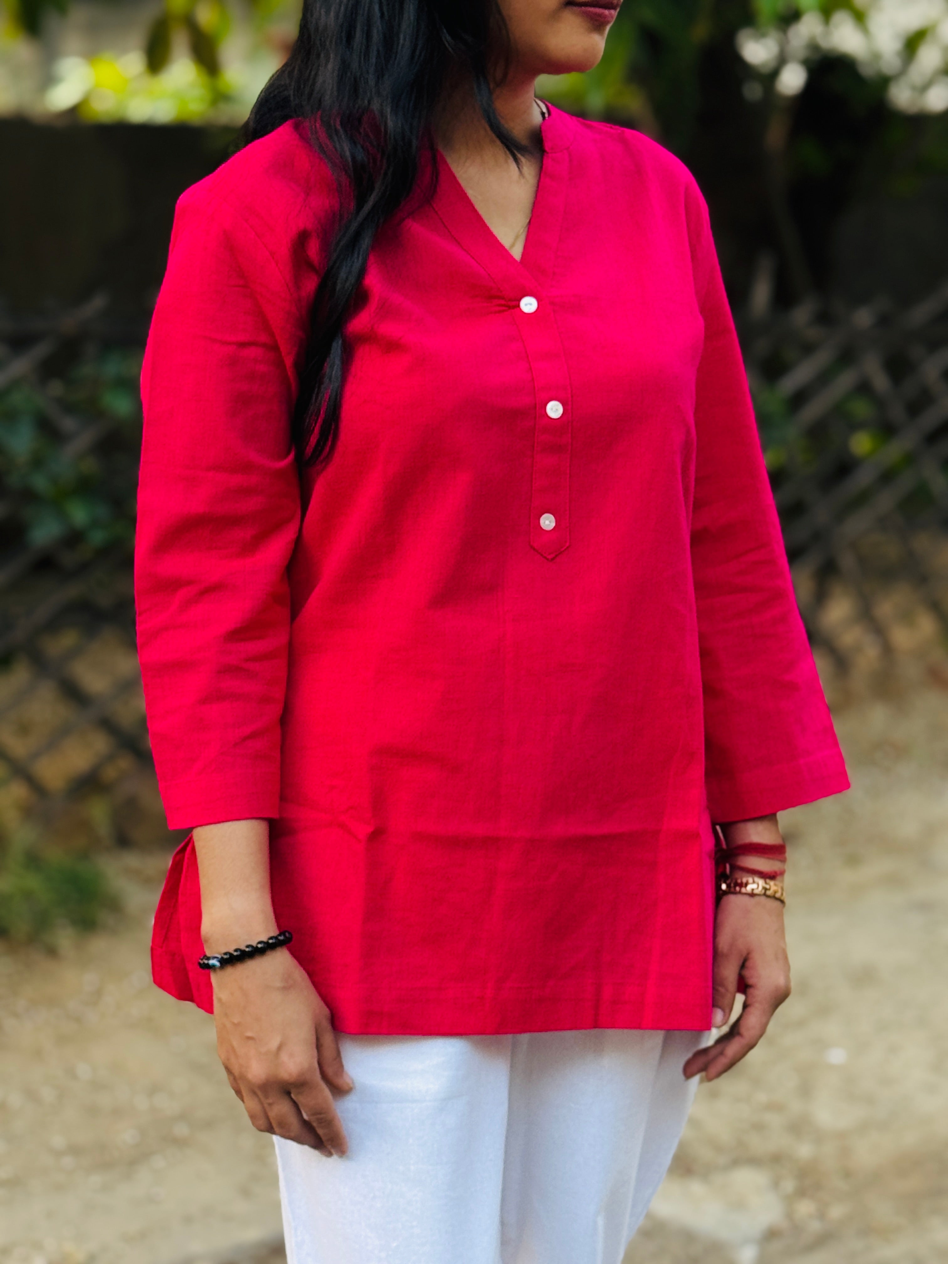 Hot Pink Kurti and White Pant Set