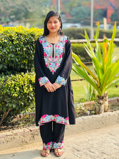 Naariy Multicolor Embroidered Black Rayon Co-ord Set