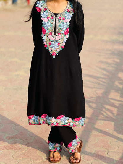 Naariy Multicolor Embroidered Black Rayon Co-ord Set