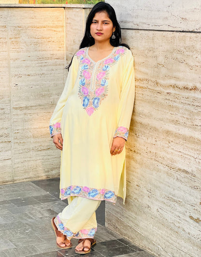 Naariy Multicolor Embroidered Yellow Rayon Co-ord Set