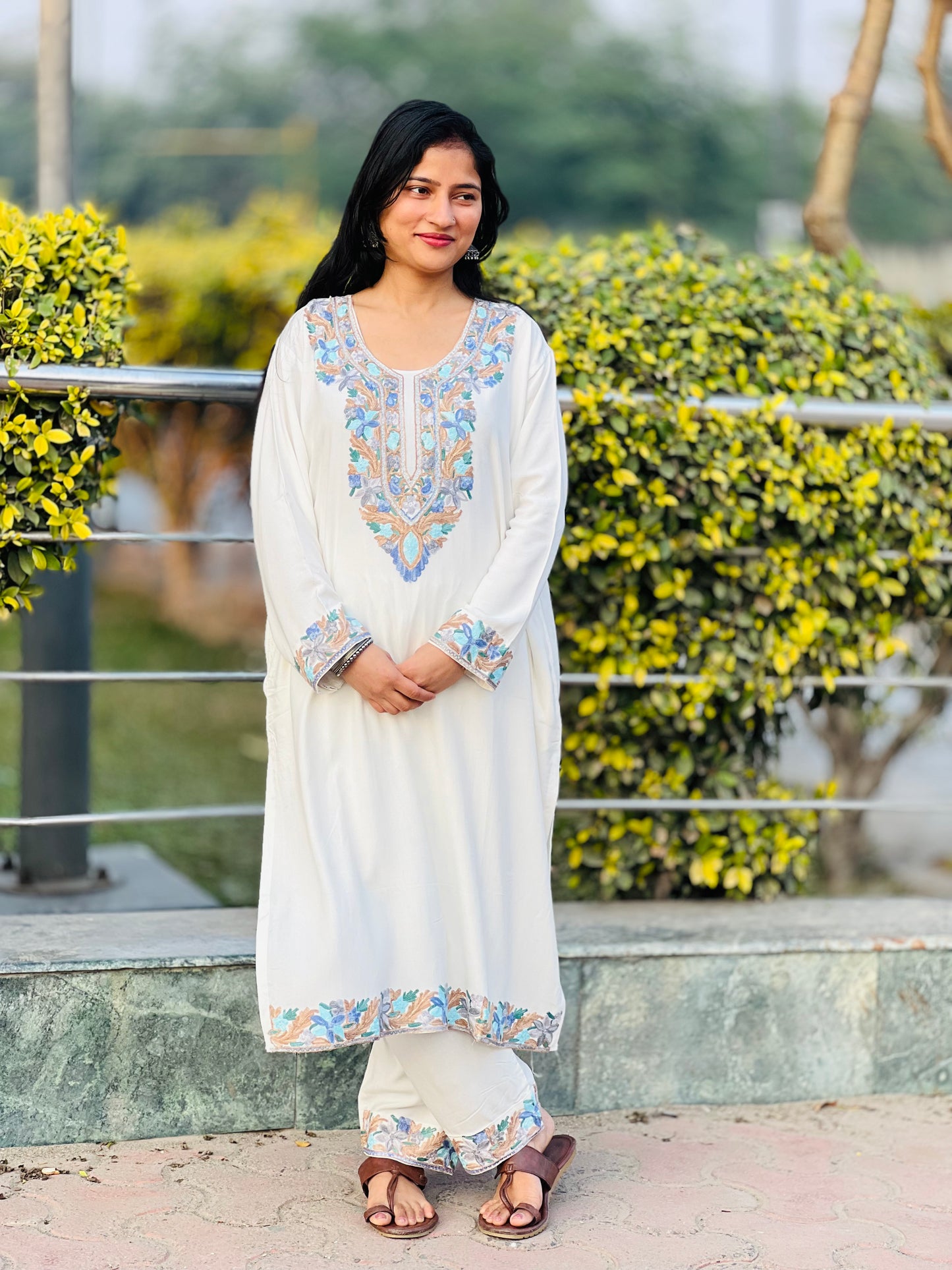 Naariy Blue Embroidered White Rayon Co-ord Set