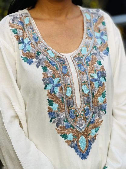 Naariy Blue Embroidered White Rayon Co-ord Set