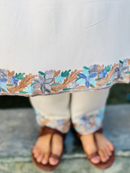 Naariy Blue Embroidered White Rayon Co-ord Set