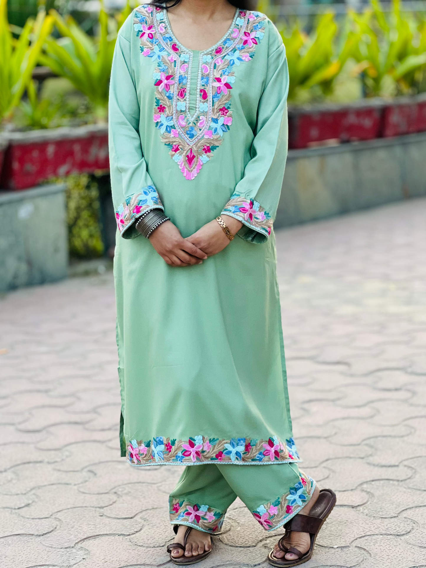 Naariy Multicolor Embroidered Pista Green Rayon Co-ord Set