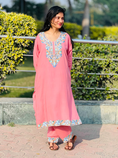 Naariy Embroidered Rose Taupe Rayon Co-ord Set