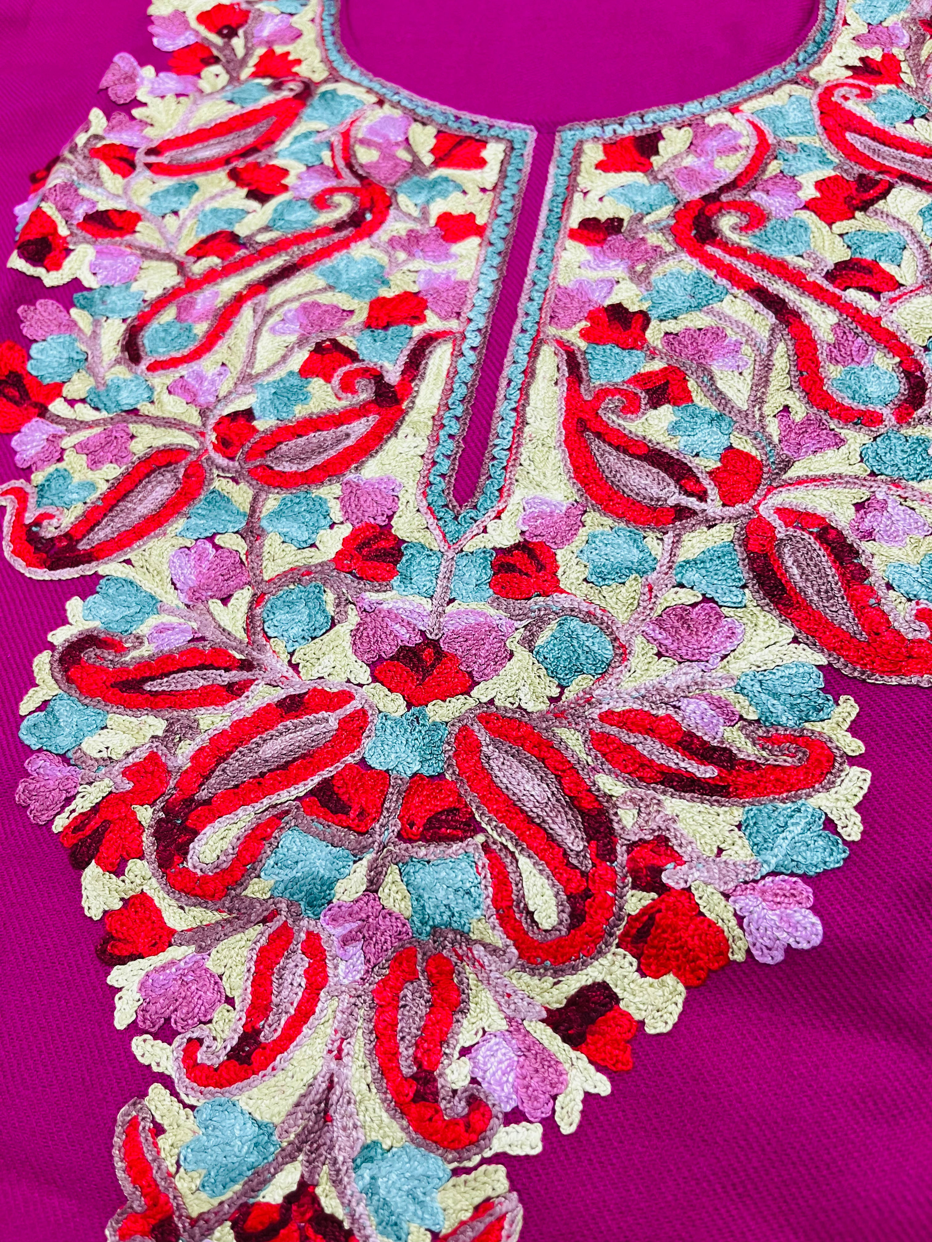Hot Pink Embroidered Kashmiri Pheran
