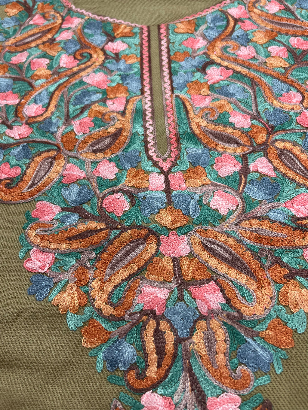 Coffee Brown Embroidered Kashmiri Pheran