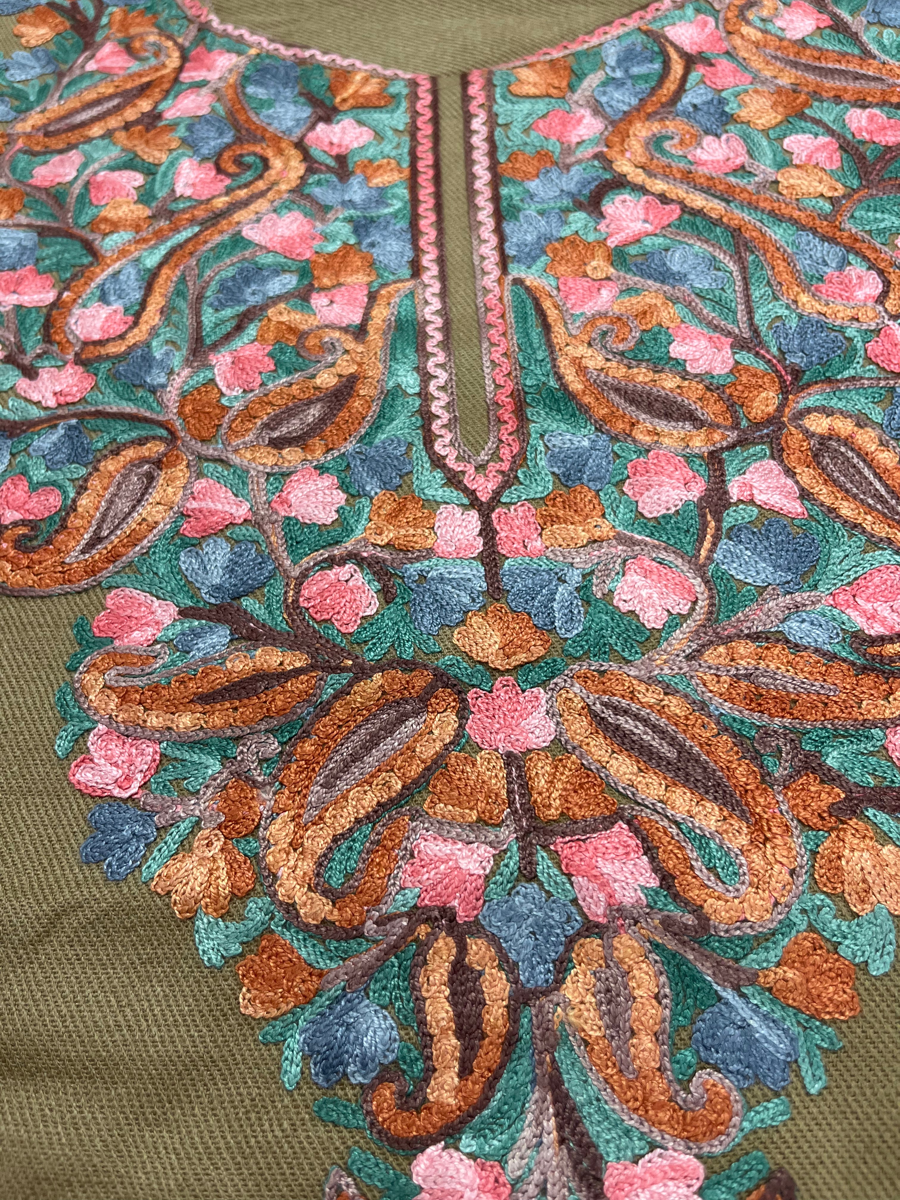 Coffee Brown Embroidered Kashmiri Pheran