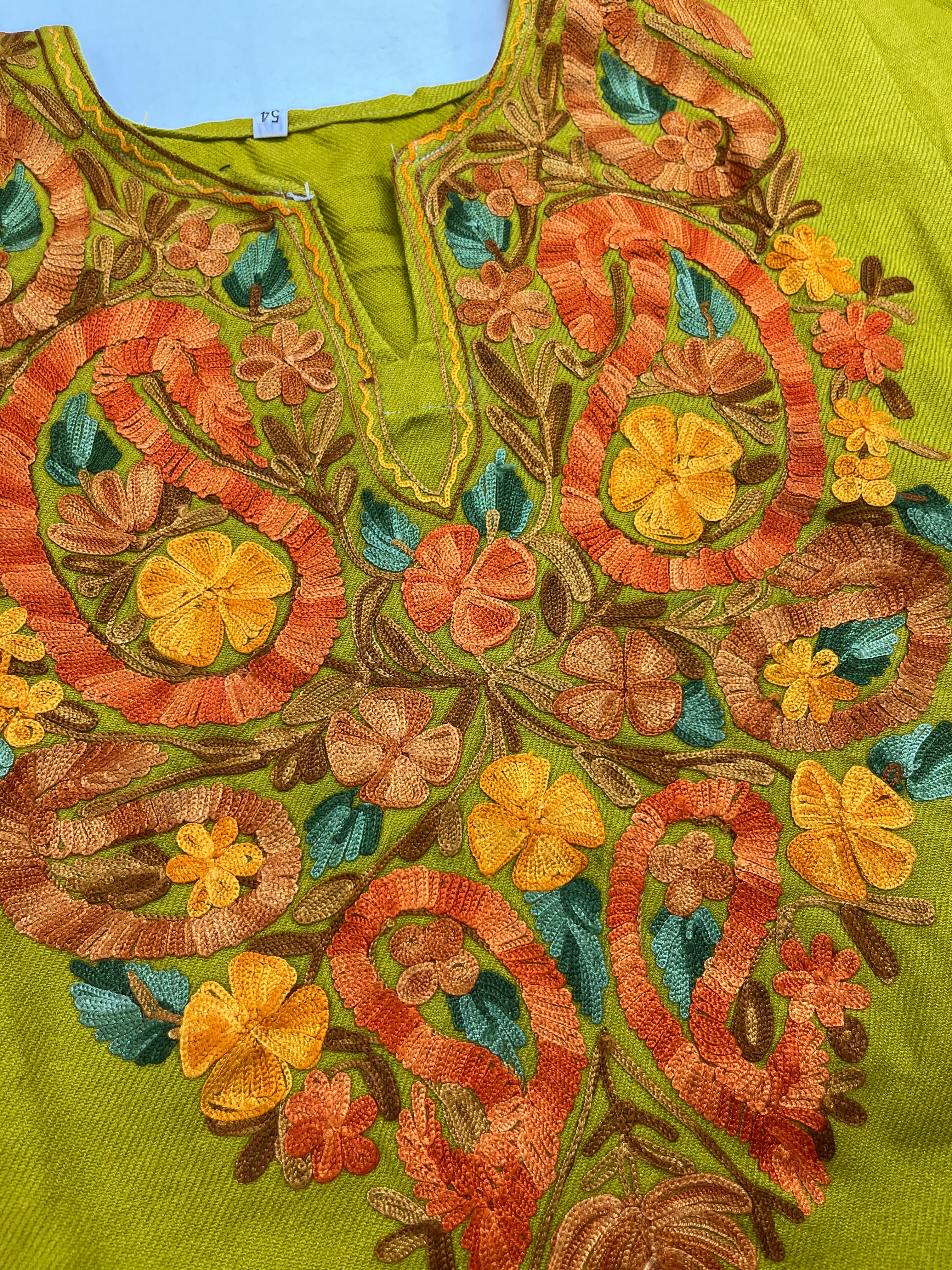 Olive Embroidered Kashmiri Pheran